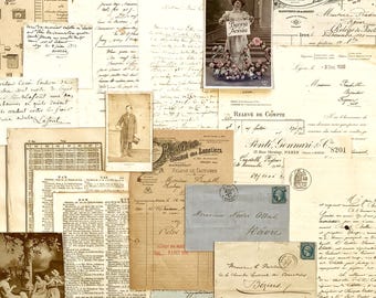 French Antique Junk Journal Ephemera Kit 1800s–1920s, Authentic Letters, Documents, Postcards, Cabinet Card