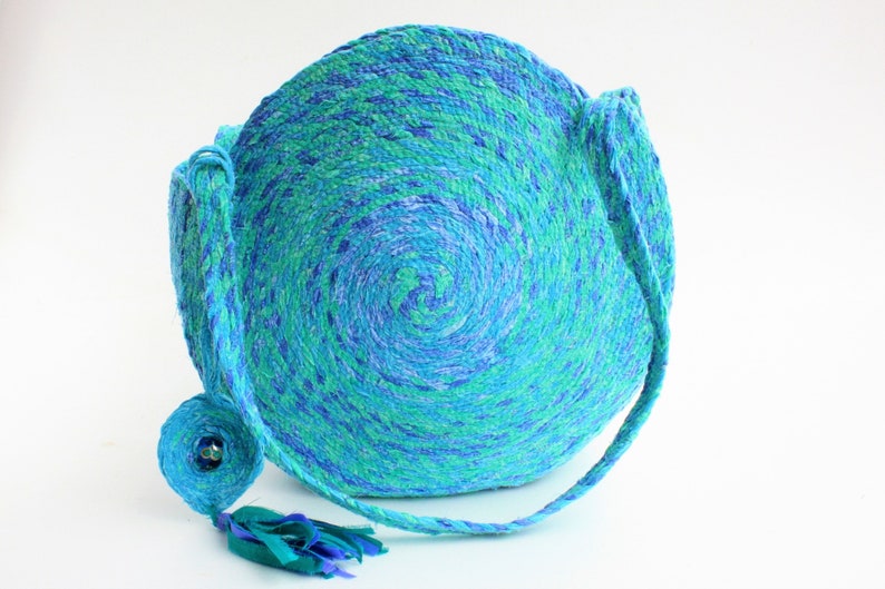 Upcycled Bag Shoulder Bag Blue Green Turquoise Round Bag
