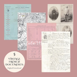 French Documents Digital Download Vintage Papers for Collage, Junk Journals, Arts and Crafts Varied Text Bundle Instant Access