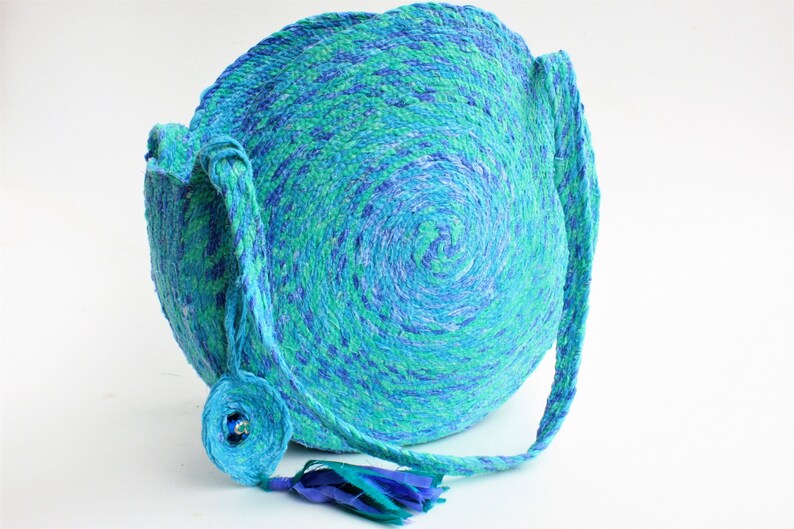 Upcycled Bag Shoulder Bag Blue Green Turquoise Round Bag