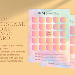 Bingokaart voor het stellen van persoonlijke doelen voor 2024, het manifesteren van doelen, het stellen van doelen