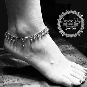 Boho Silver Anklet - Stylish Ankle Bracelet - Adjustable Foot Jewelry - Dangle Ankle Bracelet