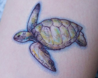 Sea Turtle Watercolor tattoo Sticker Animal tattoo Ocean Creature tattoo Artistic Temporary tattoo Long Lasting tattoo Spiritual Tattoo Fun