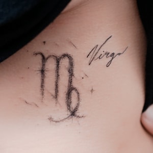 Tatuagem da Constelação de Virgem, Signo do Zodíaco de Virgem, Horóscopo de Virgem, Mini Tatuagem do Símbolo de Virgem, Tatuagens Temporárias Realistas de Tarô.
