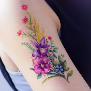 Large Temporary tattoo Floral Temporary Tattoo Watercolor Botanical Tattoo Sticker Watercolor Boho Tattoo Flower Tattoos tatouage temporaire