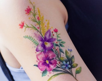 Large Temporary tattoo Floral Temporary Tattoo Watercolor Botanical Tattoo Sticker Watercolor Boho Tattoo Flower Tattoos tatouage temporaire