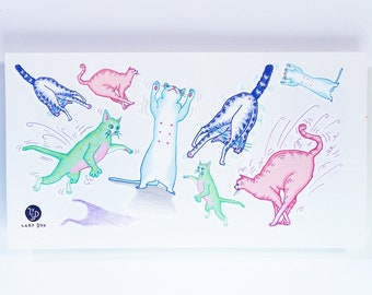Tatuaje temporal de gato bailando en fiesta pastel, pegatina de gato, amante de los gatos, fiesta disco, divertidos tatuajes, decoración de arte para mascotas, gatito, animal, tatuaje temporal