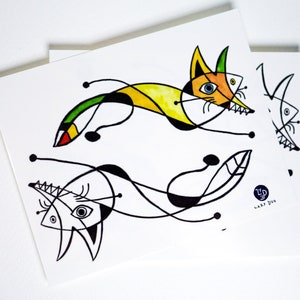 Artistic Abstract Fox Tattoo Minimal Animal Tattoos Pop Art Fox Accessories Color Long Lasting Temporary Tattoo Stickers Cute Kid Gift Ideas