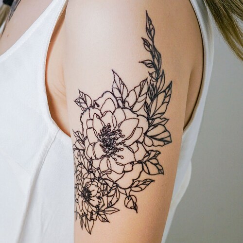 Symmetrical Flower Tattoos Ling Flower Tattoos Minimal Flower Etsy
