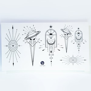 Minimalistic Geometric Universe Tattoo Planet Tattoo Stickers Moon tattoo Galaxy Tattoo Alchemist Temporary tattoos Ornamental Tarot Tattoo