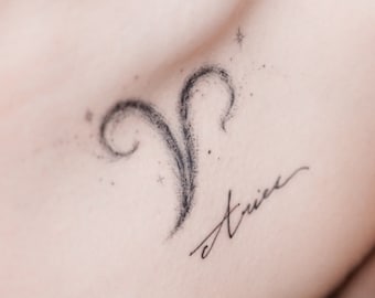ARIES Constellation Minimal Aries Zodiac Tattoo Aries Sign Tarot Art Zodiac Symbol Sticker  Realistic Temporary Tattoos tatouage temporaire