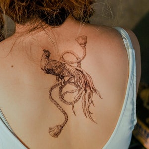 Japanese Bird Tattoo Design Phoenix Fowl Long Tail Chicken Tattoos Animal Illustrative Tattoo Sticker Realistic Temporary Tattoo flash Art