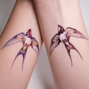 Dual Black Swallow Tattoos, Blue Bird Temporary Tattoo Sticker, Pair of Swallows Illustration, Party Body Art, Summer Festival Accessories