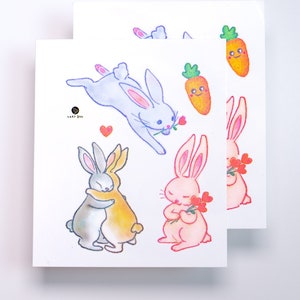 Color Loving Bunny Friends Temporary Tattoo Sticker, Cute Rabbit Drawing, BFF, Matching Couple Tattoo, Lovely Bunny Gift, Animal Tattoo Art
