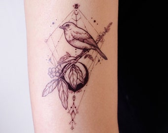 Black Moon Bird tattoo flash Delicate Swallow tattoo Animal tattoo Pigeon Tattoo flash Realistic Temporary Tattoo Geometry Black Bird Tattoo