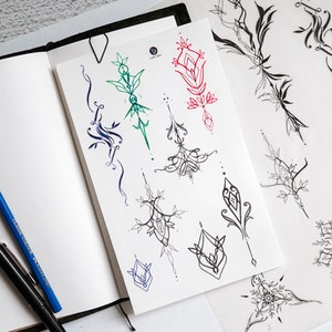 Tropical Summer Tattoo Festival Party Ornamental Tattoo Sticker Colorful Fineline Tattoo Flash Tattoo Artist Tattooist Tattooer Boho Wedding