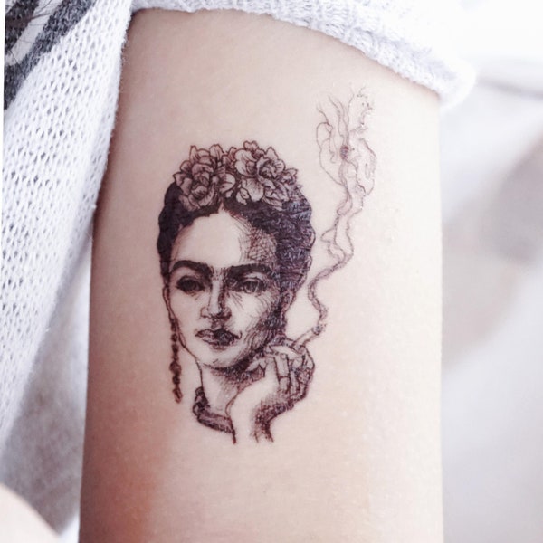 Frida Kahlo tatouage portrait d'artiste mexicain tatouage fumée autocollant de tatouage temporaire tatouage floral faux tatouage tatouage temporaire citation tatouage