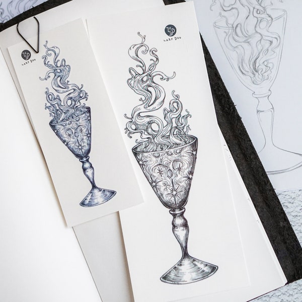 Autocollant de tatouage temporaire Smoke in the Glass, illustration de tatouage Flash, tatouage temporaire de vase, tatouage en cristal noir, tatouage sur le bras