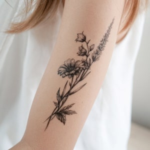 Minimal Blumen Tattoo Floral Tattoo Tatouage Temporaire Mini Lavendel Blumen Temporäre Tattoo Sticker Chrysantheme Daisy Red Mohnblumen Tattoo