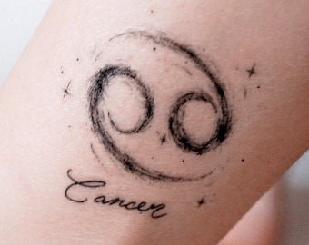 Cancer Horoscope Cancer Constellation Zodiac Sign Star Metallic Silver Zodiac Tattoos Realistic Temporary Tattoo Sticker tatouage temporaire