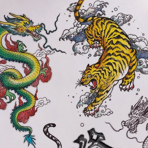 Old Hong Kong Temporary Tattoo Vintage Tiger Tattoo Green - Etsy Old Hong Kong Temporary Tattoo Vintage Tiger Tattoo Green - Etsy