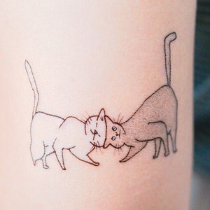 Tatouage d'animal de compagnie de chaton mignon, tatouage de chat amusant, tatouage de chat de dessin animé, tatouage d'animal de compagnie assorti BFF, autocollant de tatouage temporaire de couple, jeu de tatouage de fête d'enfants