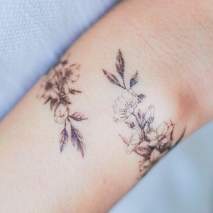 Delicate Narcissus Flower Arm Band Minimal Floral Tattoo Sticker Botanical Bracelet Temporary Tattoos Art Print Temp Tat Tatouage Temporaire