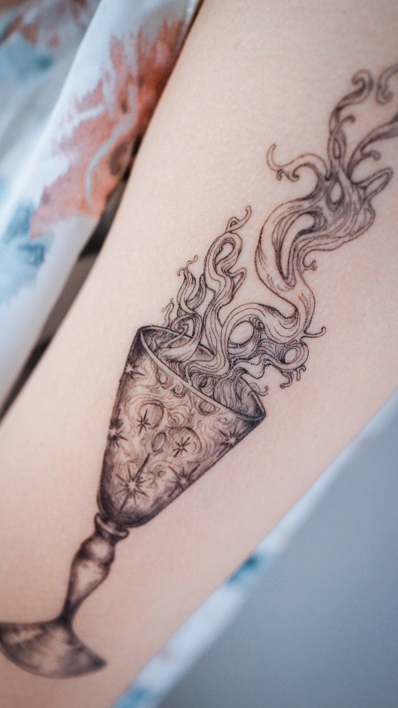Smoke in the Glass Temporary tattoo sticker Illustrative Tattoo Flash tatouage temporaire Vase Tattoo Black Crystal Tattoo Arm Tattoo Ideas image 5