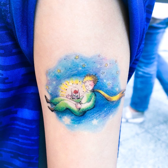 Le Petit Prince Tatouage Le Petit Prince En Rose Tattoo Autocollant Faux Tatt Moon Star Romantique Tatouages Tatouage Galaxy Spirituelle Délicat