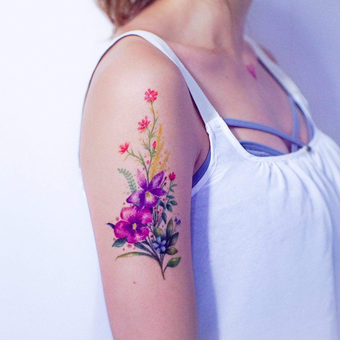 Large Temporary Tattoo Floral Temporary Tattoo Watercolor Etsy Hong Kong