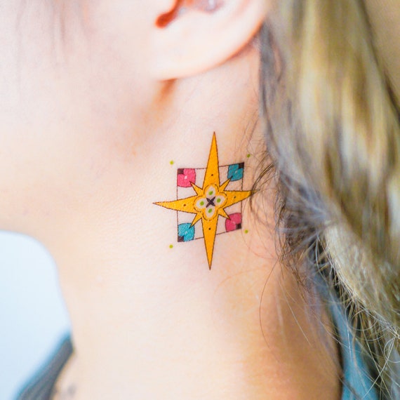 Lime & Lemon Stern Fliesen Passende Tattoos Minimal Geometrische Tattoo Neon Farbe Aufkleber Jojo Alchemist Temporäre Tatts Ornamental Tarot Tattoos