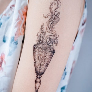 Smoke in the Glass Temporary tattoo sticker Illustrative Tattoo Flash tatouage temporaire Vase Tattoo Black Crystal Tattoo Arm Tattoo Ideas image 1