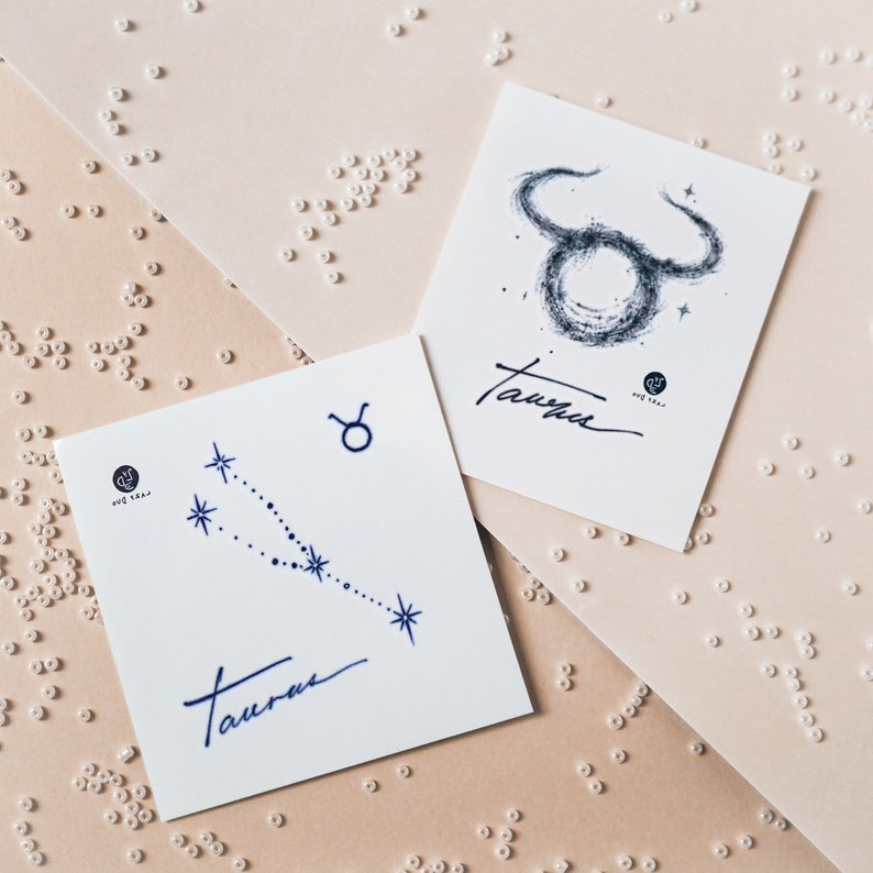 Taurus Symbol Tattoo Taurus Horoscope Constellation Mini TAURUS ZODIAC Sign Lettering Realistic Temporary Tattoo Sticker tatouage temporaire image 4