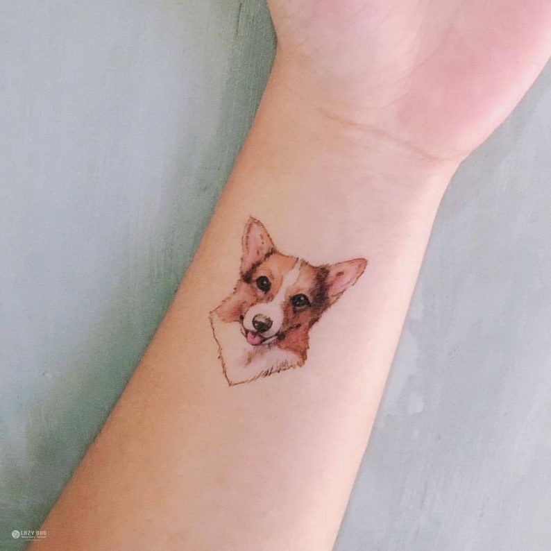 Animal Watercolor Temporary tattoo Stickers Corgi tattoos Chow | Etsy