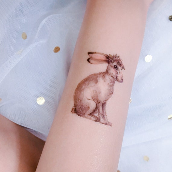 Watercolor Rabbit tattoo Watercolor Bunny tattoo Long Lasting | Etsy