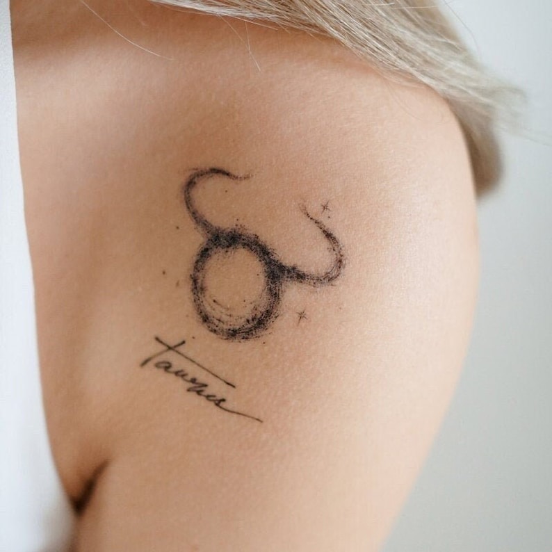 Taurus Symbol Tattoo Taurus Horoscope Constellation Mini TAURUS ZODIAC Sign Lettering Realistic Temporary Tattoo Sticker tatouage temporaire image 1