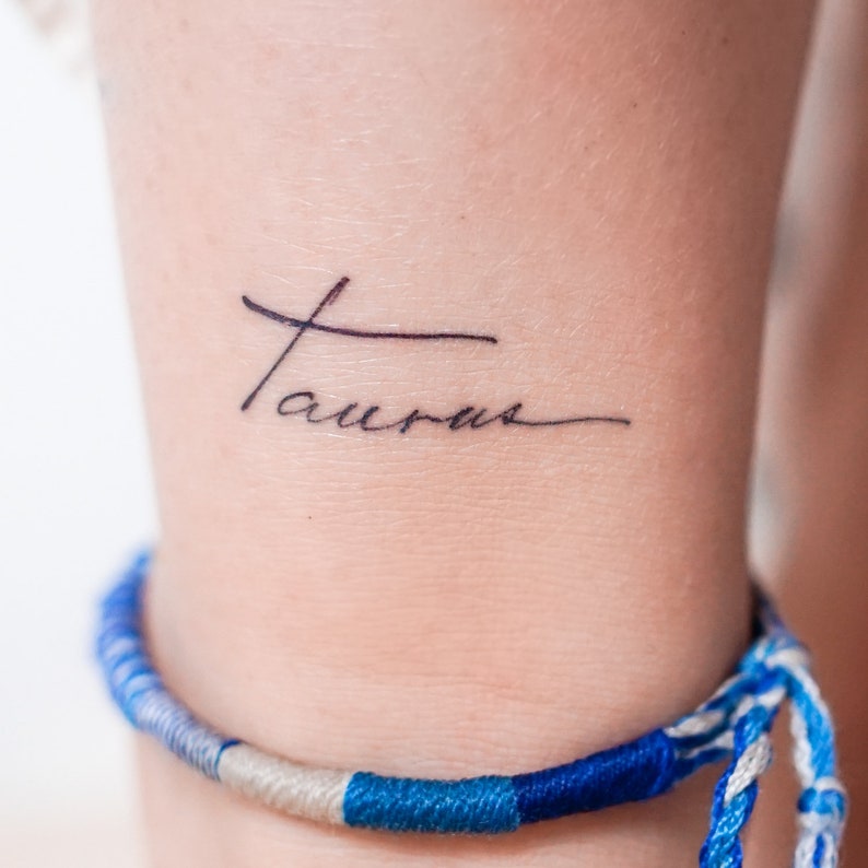 Taurus Symbol Tattoo Taurus Horoscope Constellation Mini TAURUS ZODIAC Sign Lettering Realistic Temporary Tattoo Sticker tatouage temporaire image 3