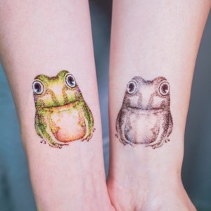 Dotwork Style Frog Temporary Tattoo Sticker Animal Symbol of Good Luck Fortune Wealth Cute Tatts Matching Couple Tattoo Art by Tattoo Artist