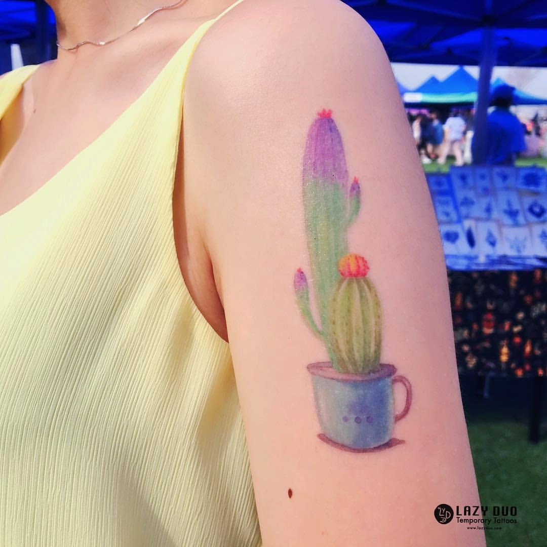 Cactus Tattoo Cute Tattoo Watercolor Temporary Tattoo plant | Etsy