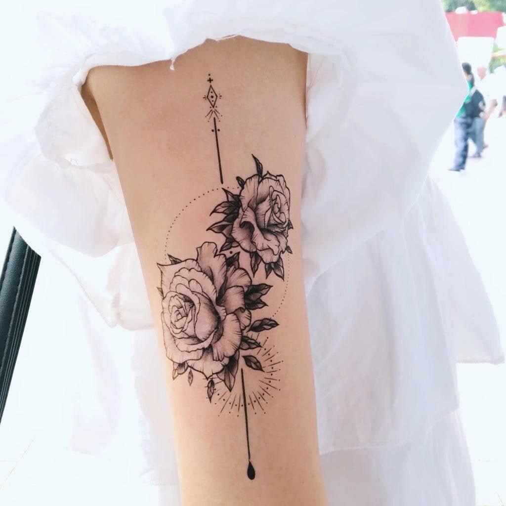 Artistic Rose Temporary Tattoo Black Rose Tattoo Sticker - Etsy Artistic Rose Temporary Tattoo Black Rose Tattoo Sticker - Etsy