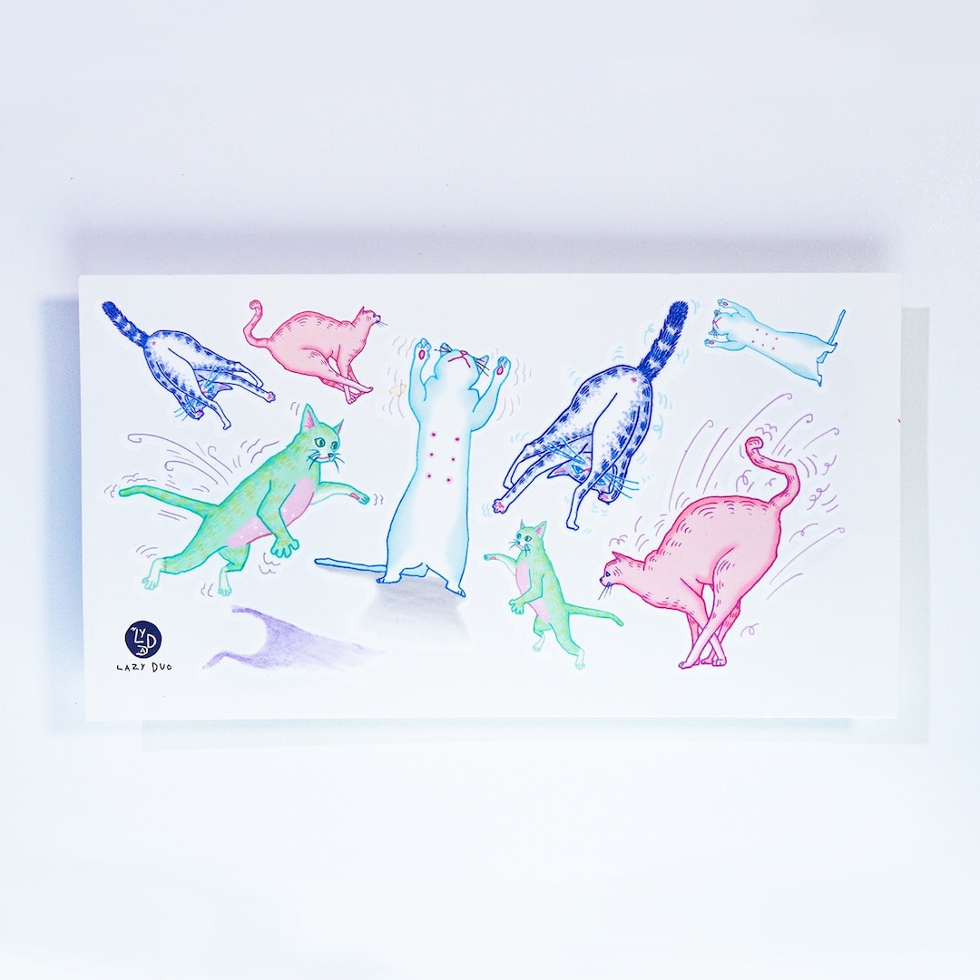 Party Cat Sticker Pastel Party Cat Dancing Cat Temporary Tattoo Sticker Cattoo Cat Lover ...