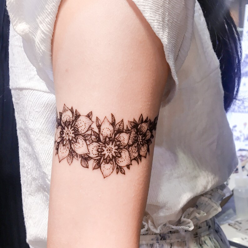 Minimal Flower Tattoos Floral Bracelet Tattoo Black Gothic - Etsy