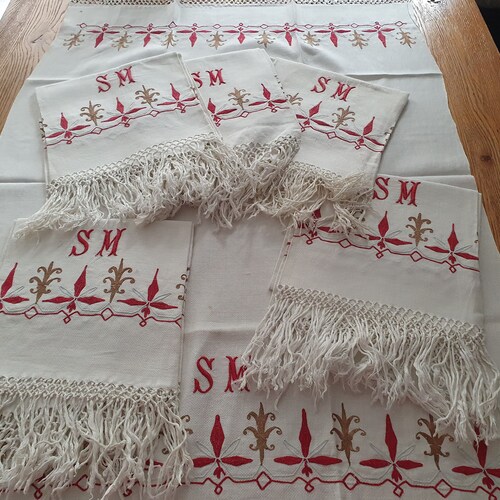 Antique towel embroidered thread shops monogram SM Lot of 6- 937