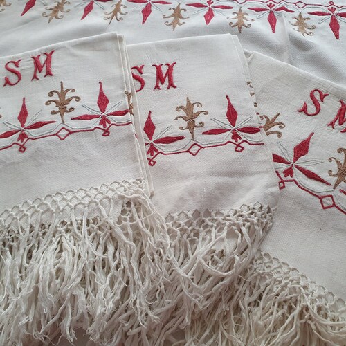 Antique towel embroidered thread shops monogram SM Lot of 6- 937