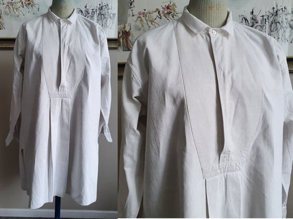Grandfather shirt in peasant linen biaude work mon