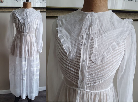 Ancient white cotton veil wedding communion dress