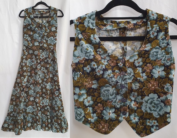 Skirt - bolero floral velvet waistcoat of the 70s