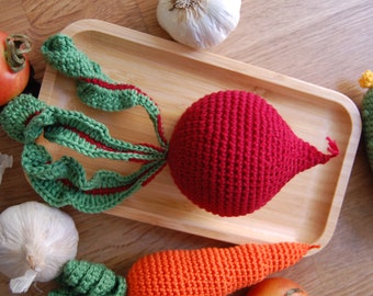 Crochet Beet(1 Stück)-Play Pretend Food Crochet Gemüse Beißring Zähne Montessori Spielzeug Küche Play Food