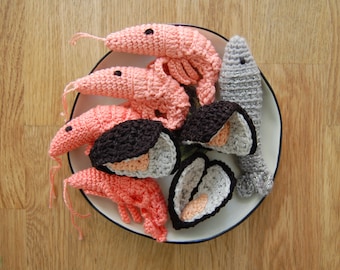 Crochet Muschel (1 Stück) - Häkeln Sie Meerestiere, Häkeln Sie Spiel Essen, Meerestiere, Häkeln Sie Abendessen, Küche für Kinder, Häkeln Sie Muschelschale