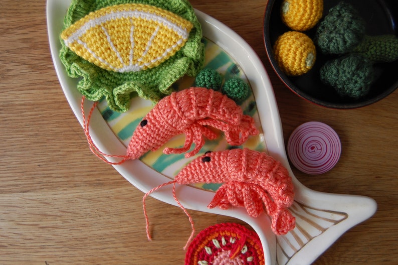 Crochet Shrimps2 pcs Crochet Prawns, Crochet Play Food, Play Pretend Kitchen image 2